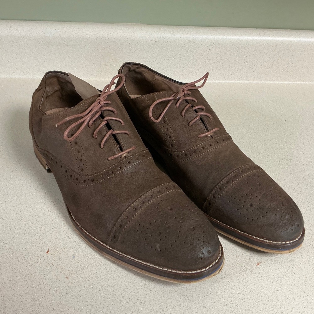 Johnston & Murphy Mens Brown Suede Cap Toe Brogue Oxford Dress Shoes 11M 20-8680